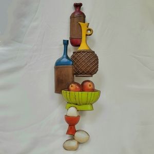 VTG 1970 Sexton Wine Bottles Fruit & Eggs Kitchen Metal Wall Decor